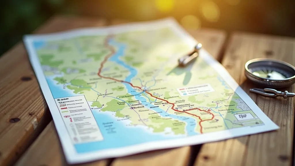 Papírová mapa Labské stezky s poznámkami a tužkou na stole