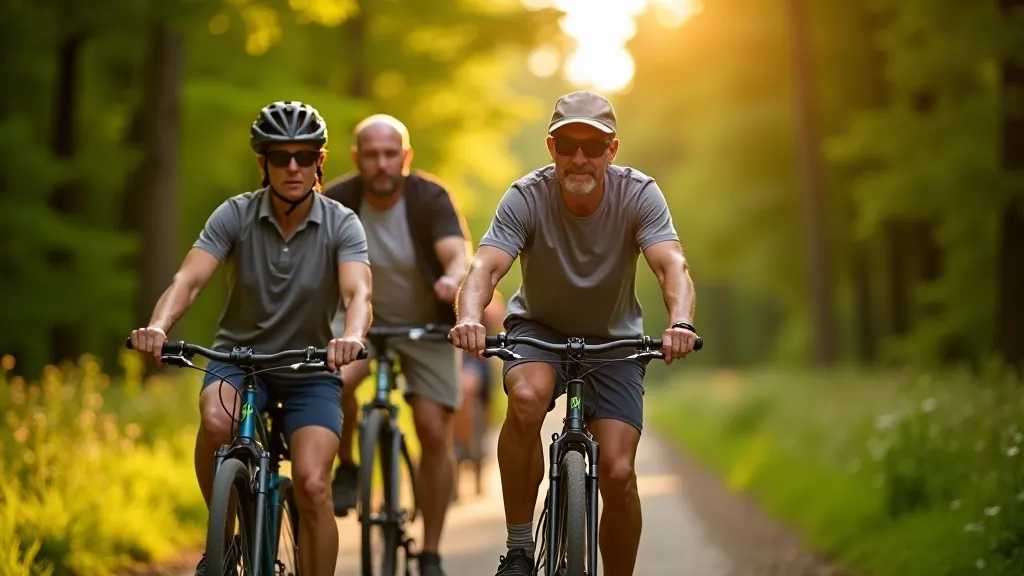 Skupina seniorů na kolech na cyklostezce